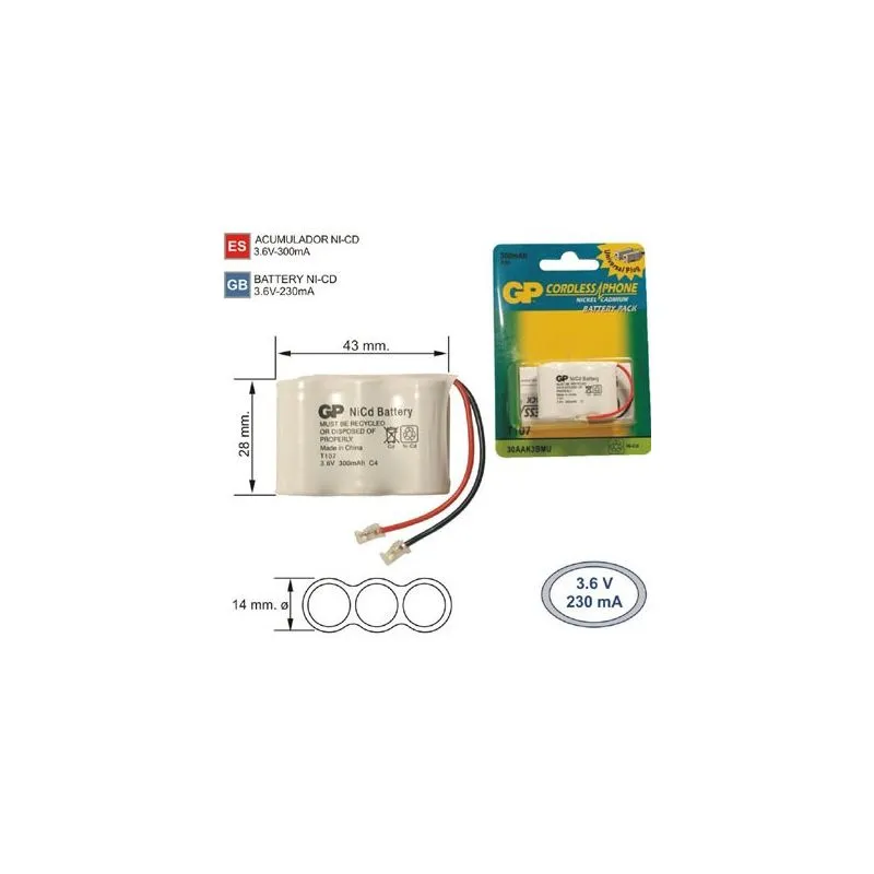 Batería Teléfono inalambrico T107 3.6V 300mAh