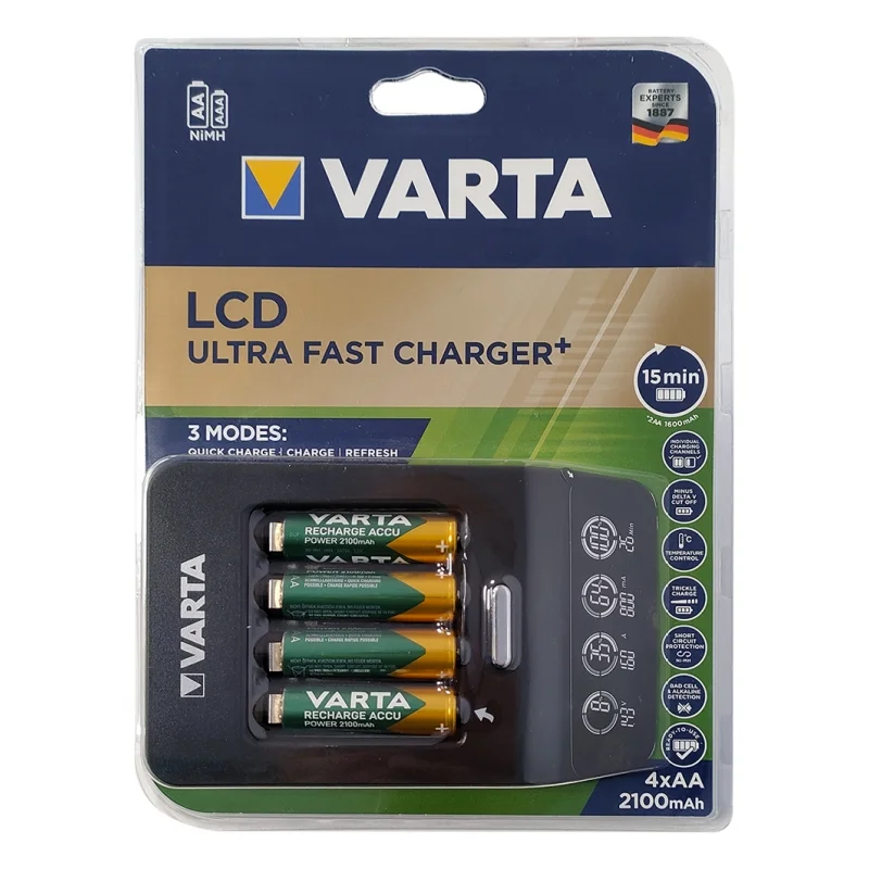 Cargador ultra rápido LCD Varta de pilas recargables AA, AAA Ni-Mh con 4 Pilas AA 2100mah