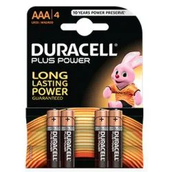 Pilas Alcalinas Duracell AAA LR03 MN2400 Plus Power (4 Unidades)