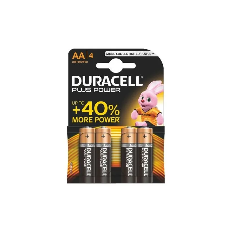 Pilas Alcalinas Duracell AA LR6 MN1500 Plus Power (4 Unidades)